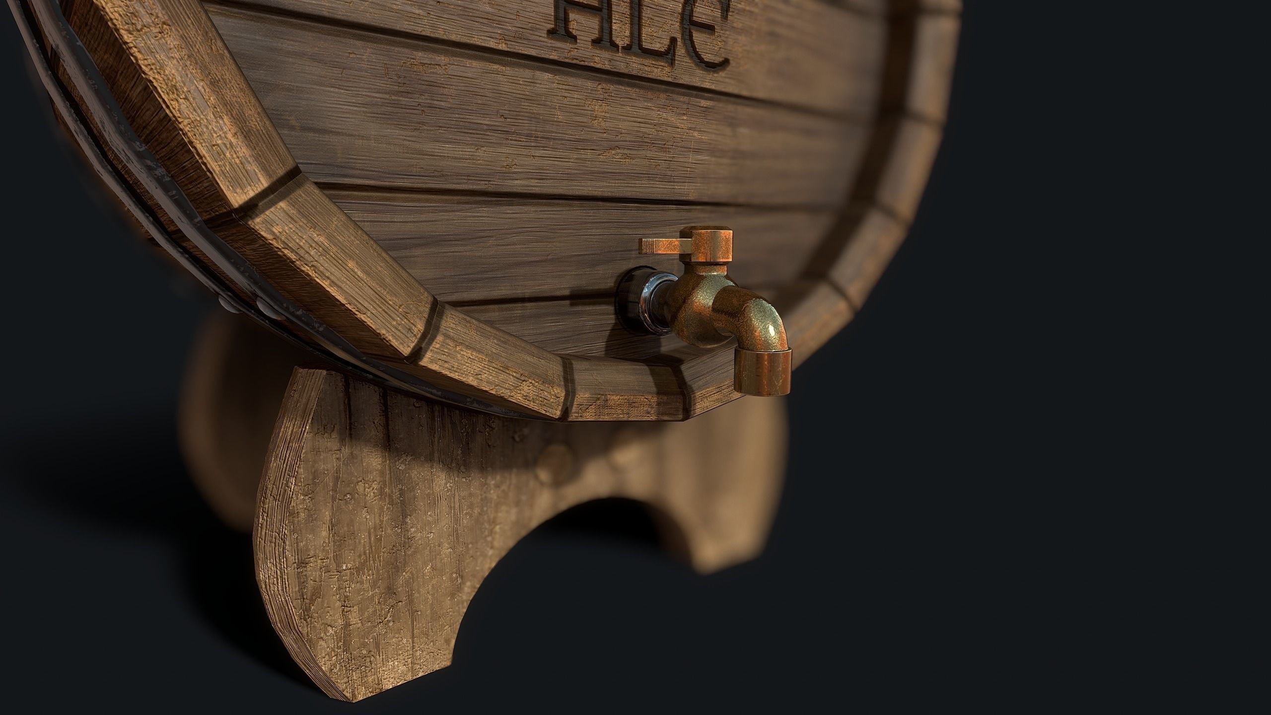 Wooden ale barrel Low-poly 3D model_6