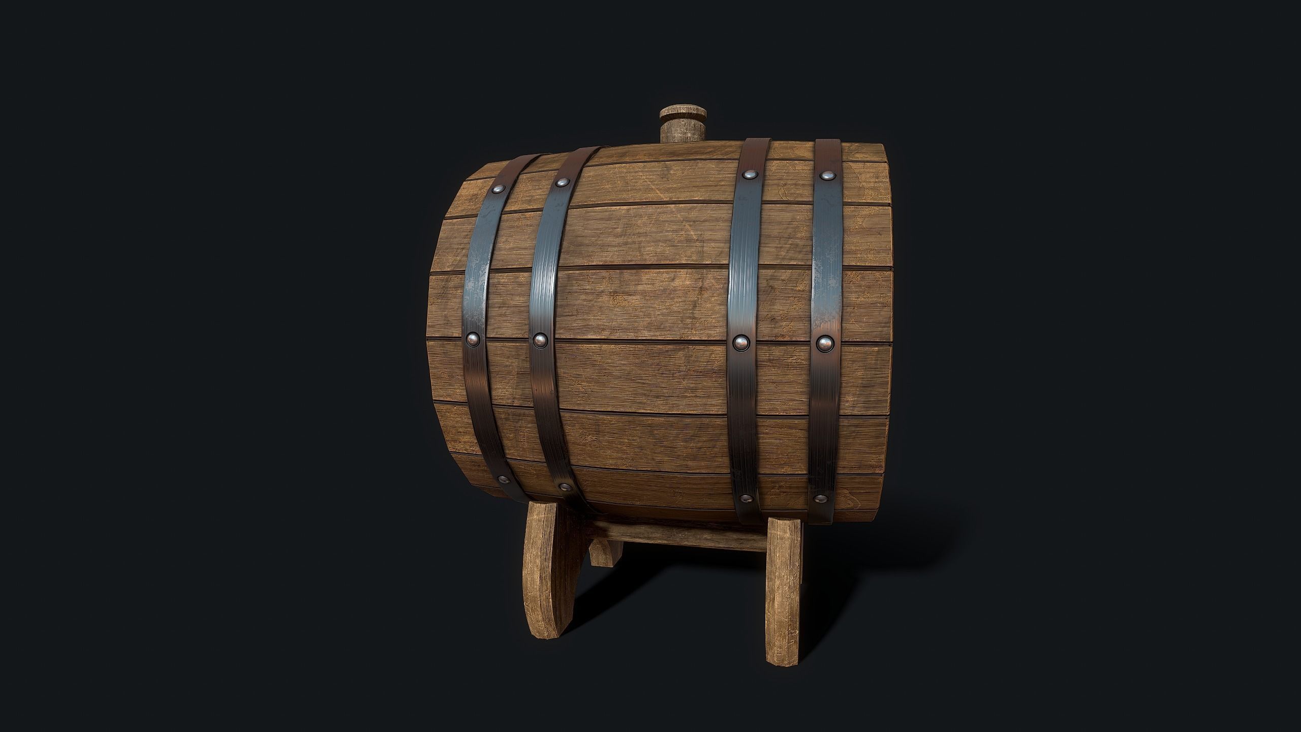Wooden ale barrel Low-poly 3D model_5