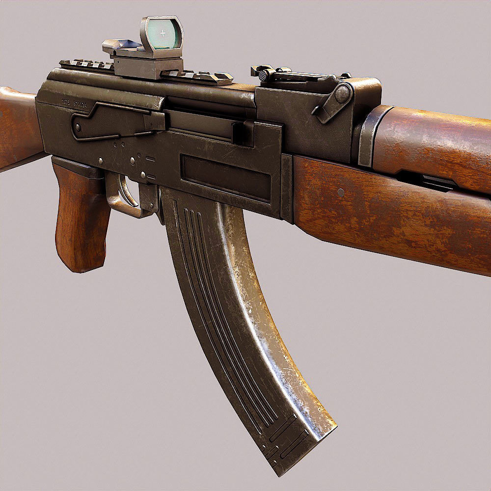 Ak47 assault riffle gun realistic pbr  ready 3d model  Low-poly 3D model_10