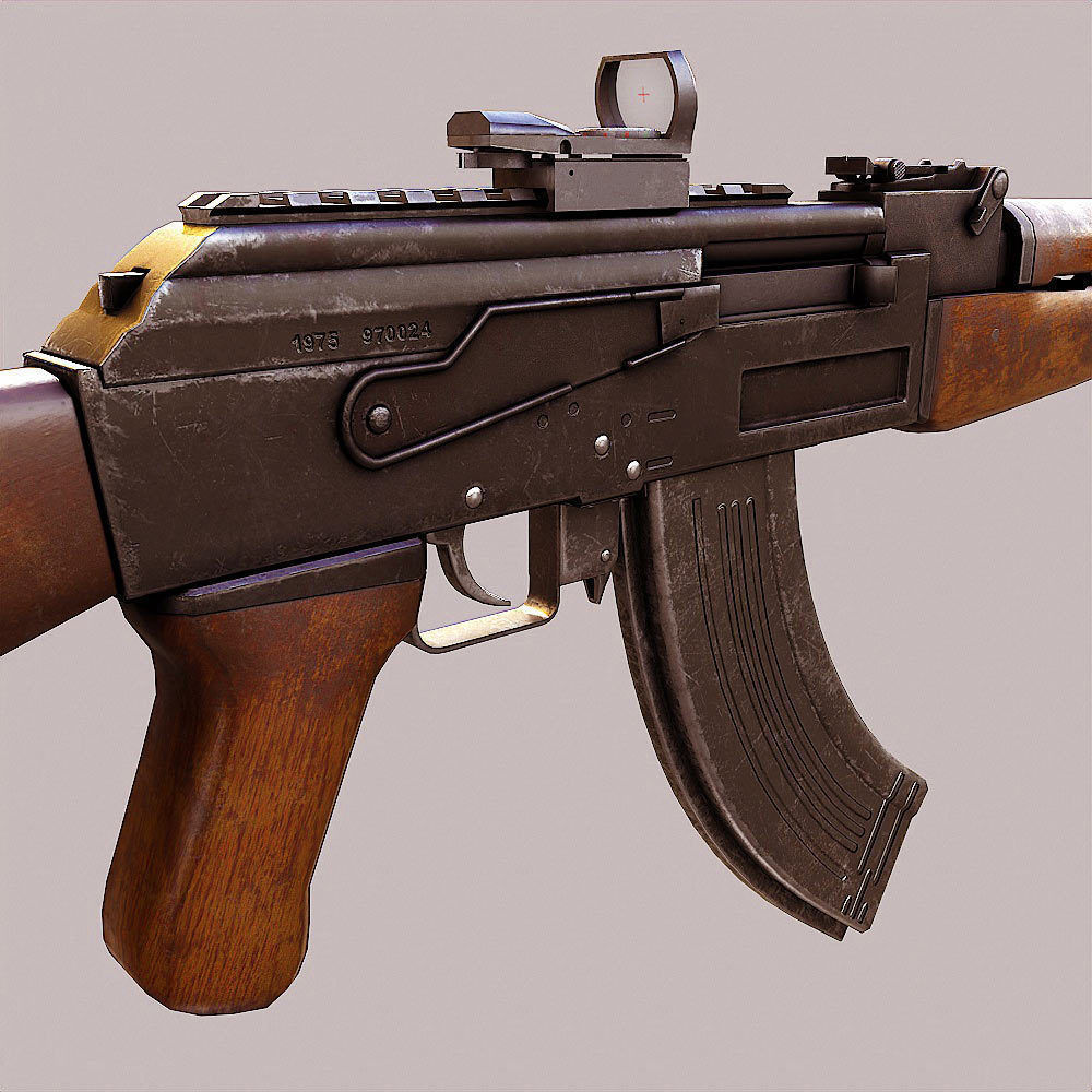Ak47 assault riffle gun realistic pbr  ready 3d model  Low-poly 3D model_8