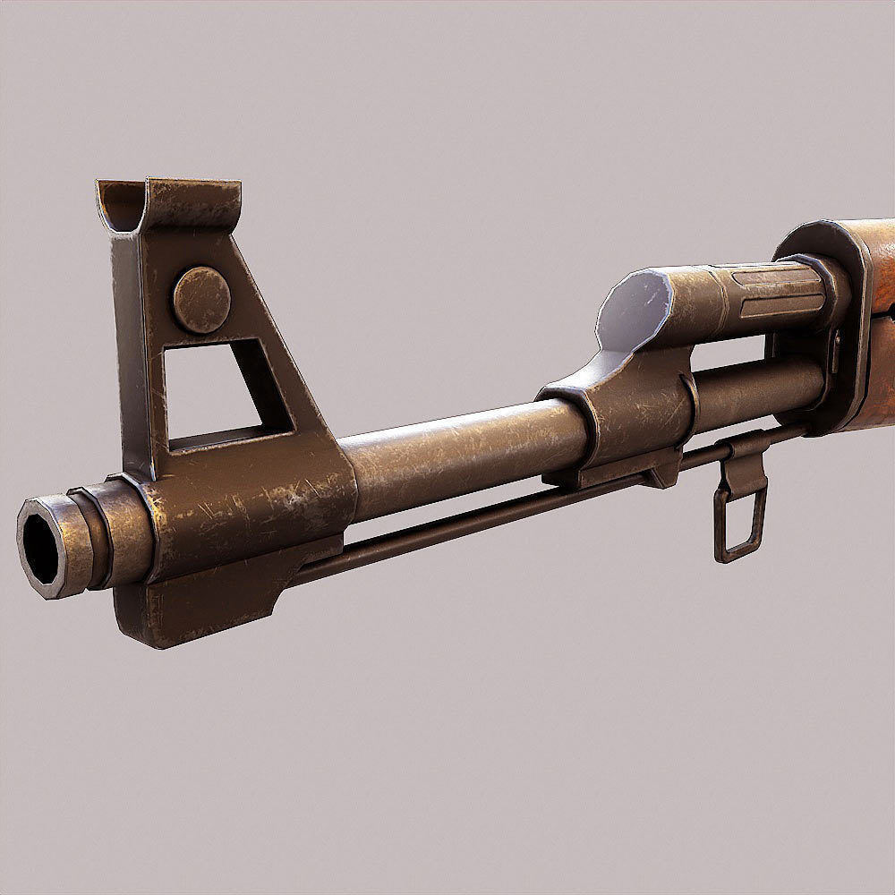 Ak47 assault riffle gun realistic pbr  ready 3d model  Low-poly 3D model_3