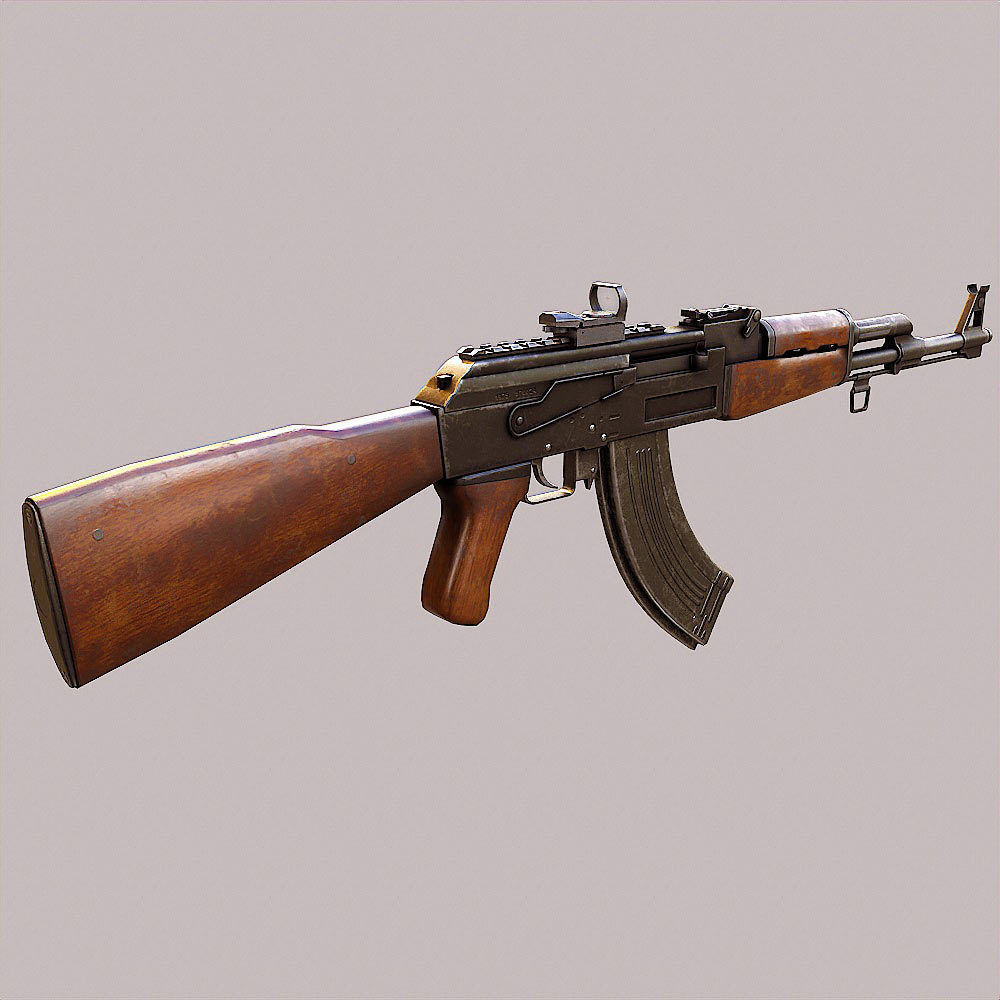 Ak47 assault riffle gun realistic pbr  ready 3d model  Low-poly 3D model_7