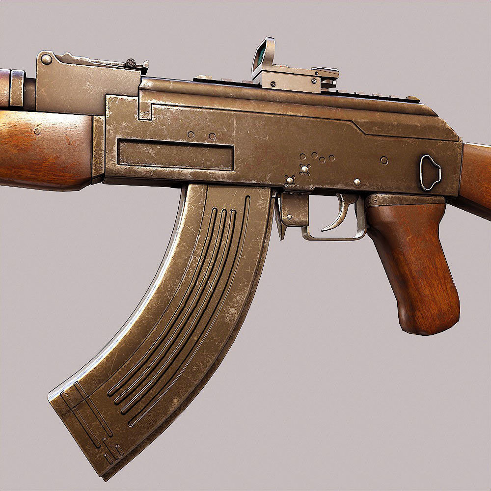 Ak47 assault riffle gun realistic pbr  ready 3d model  Low-poly 3D model_5