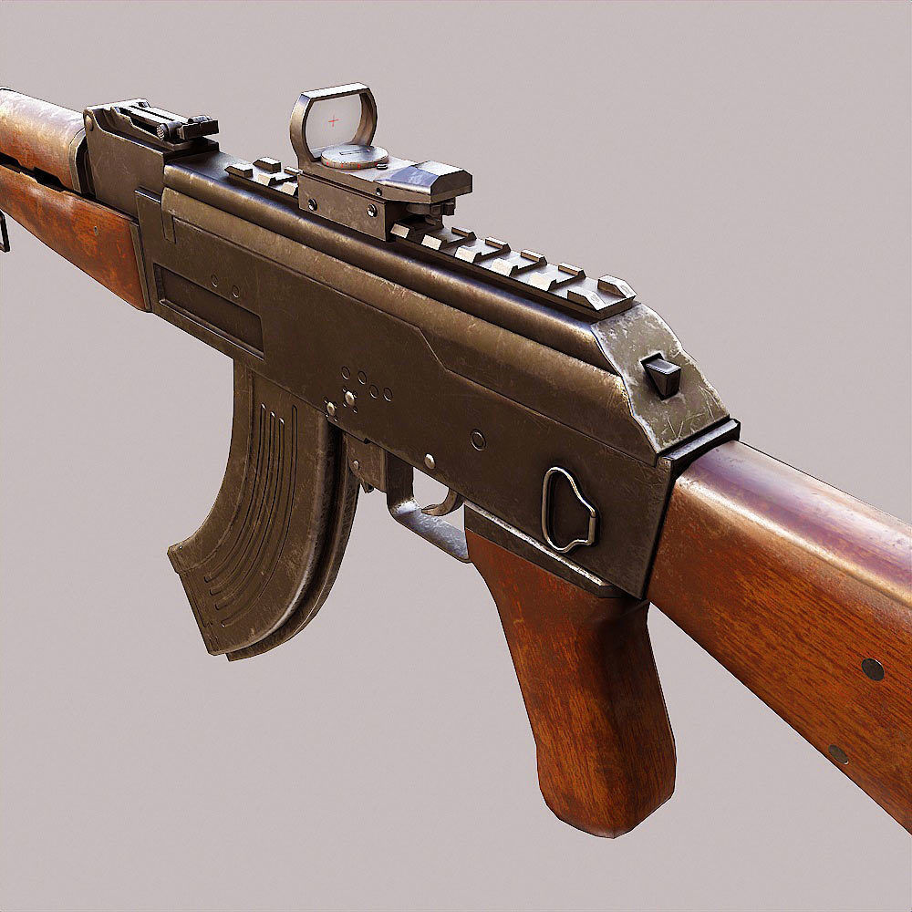 Ak47 assault riffle gun realistic pbr  ready 3d model  Low-poly 3D model_6