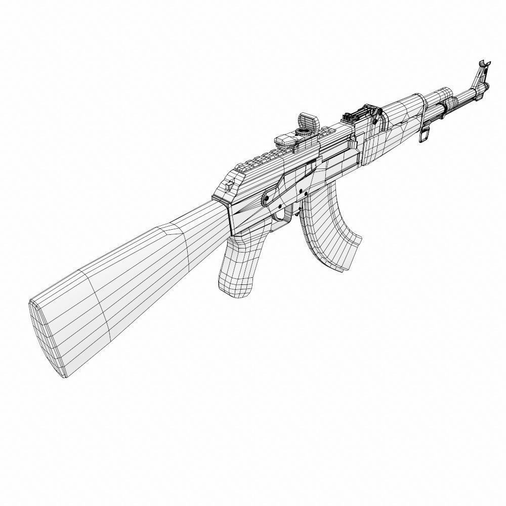 Ak47 assault riffle gun realistic pbr  ready 3d model  Low-poly 3D model_16