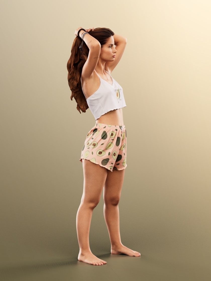 Lara 12718 - Standing Woman In Pyjamas Tying Hair Low-poly 3D model_3