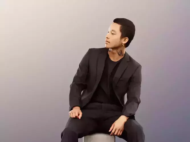 Henrik 12555 - Elegant Sitting Asian Man Low-poly 3D model