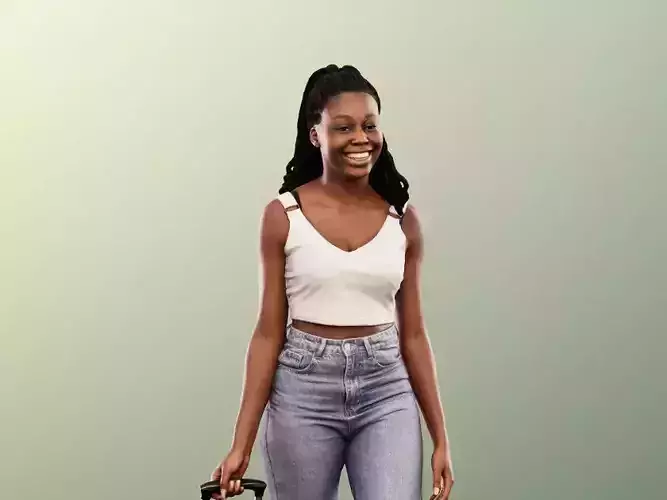 Serina 12272 - Walking  Casual Black Woman With Suitcase