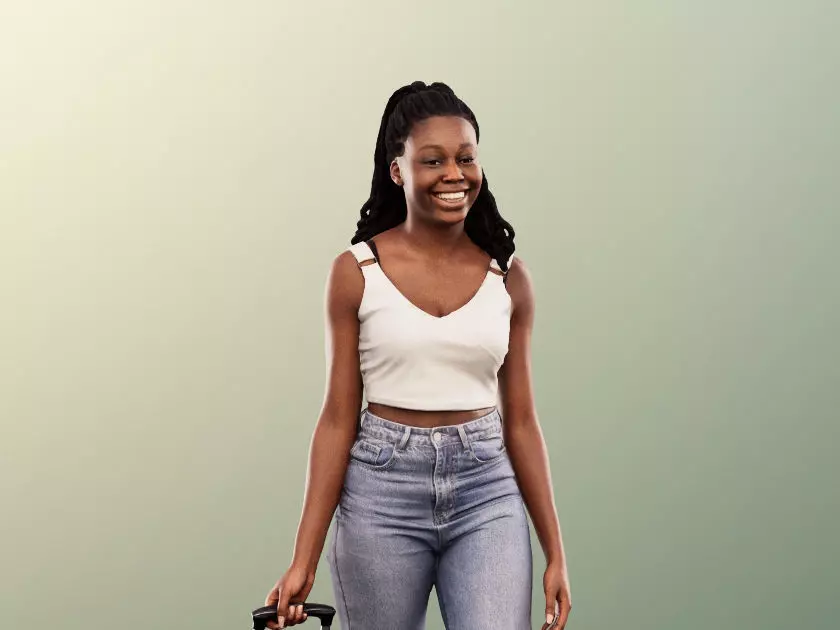 Serina 12272 - Walking Casual Black Woman With Suitcase Low-poly 3D model