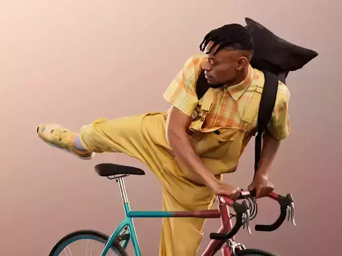 Blake 12246 - Black Man With Bike And Backpack