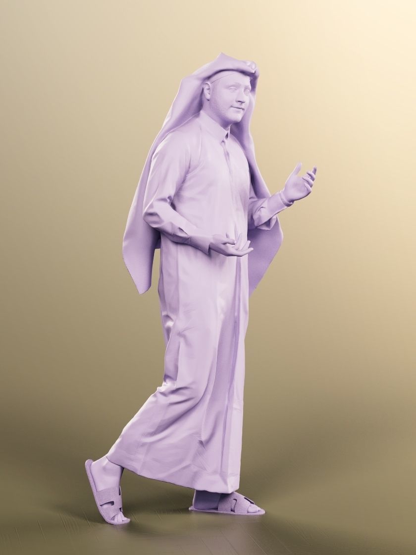 Sahin 12185 - Traditional Arabic Man Walking Low-poly 3D model_5
