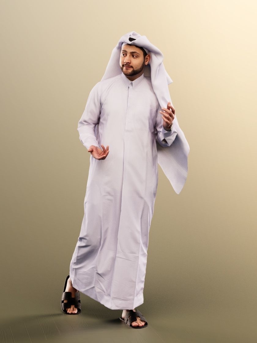 Sahin 12185 - Traditional Arabic Man Walking Low-poly 3D model_2