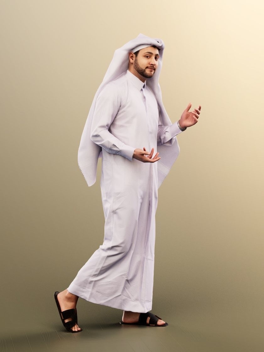Sahin 12185 - Traditional Arabic Man Walking Low-poly 3D model_3