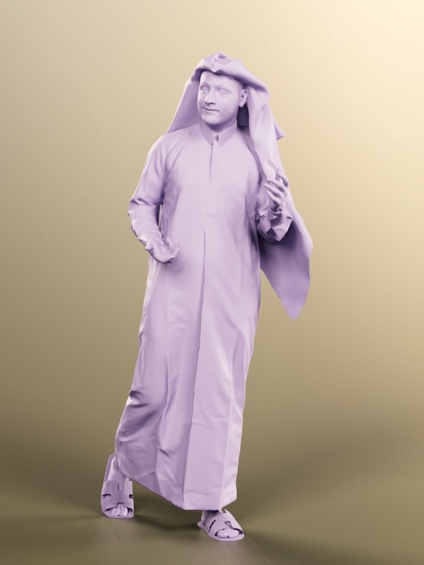Sahin 12185 - Traditional Arabic Man Walking Low-poly 3D model_4