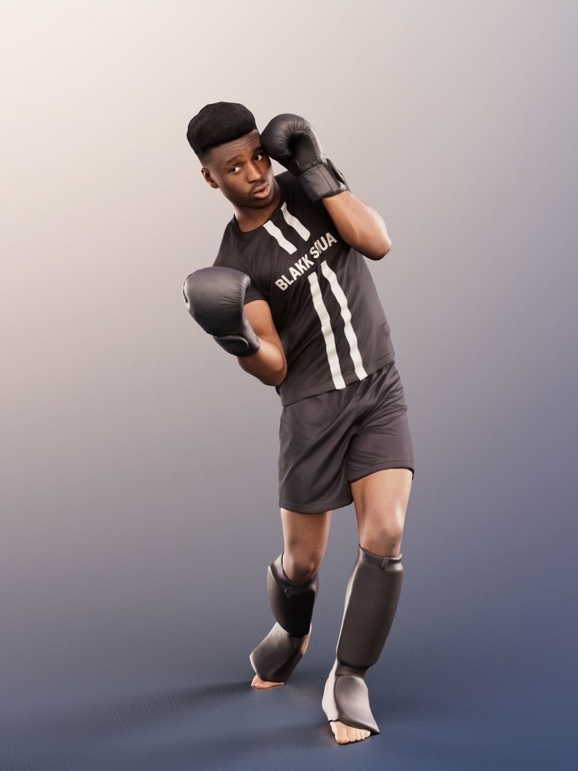 Kendal 12077 - Athletic Black Man Boxing Low-poly 3D model_2