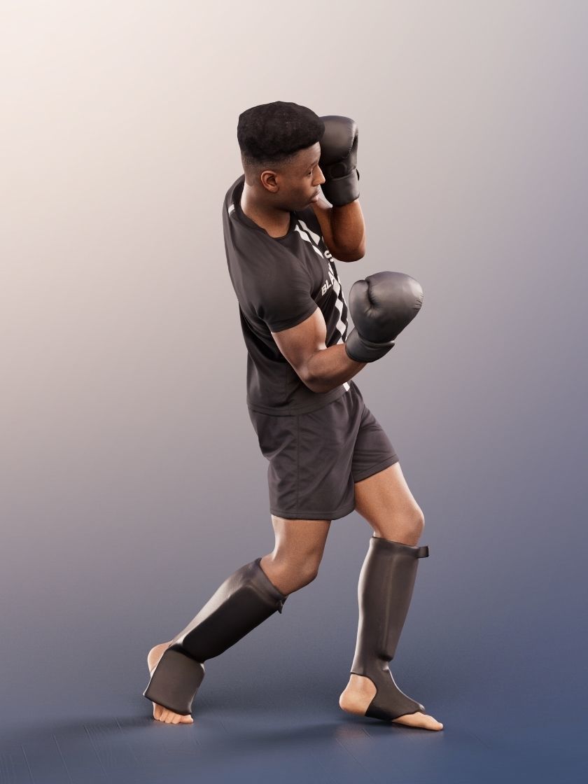 Kendal 12077 - Athletic Black Man Boxing Low-poly 3D model_3
