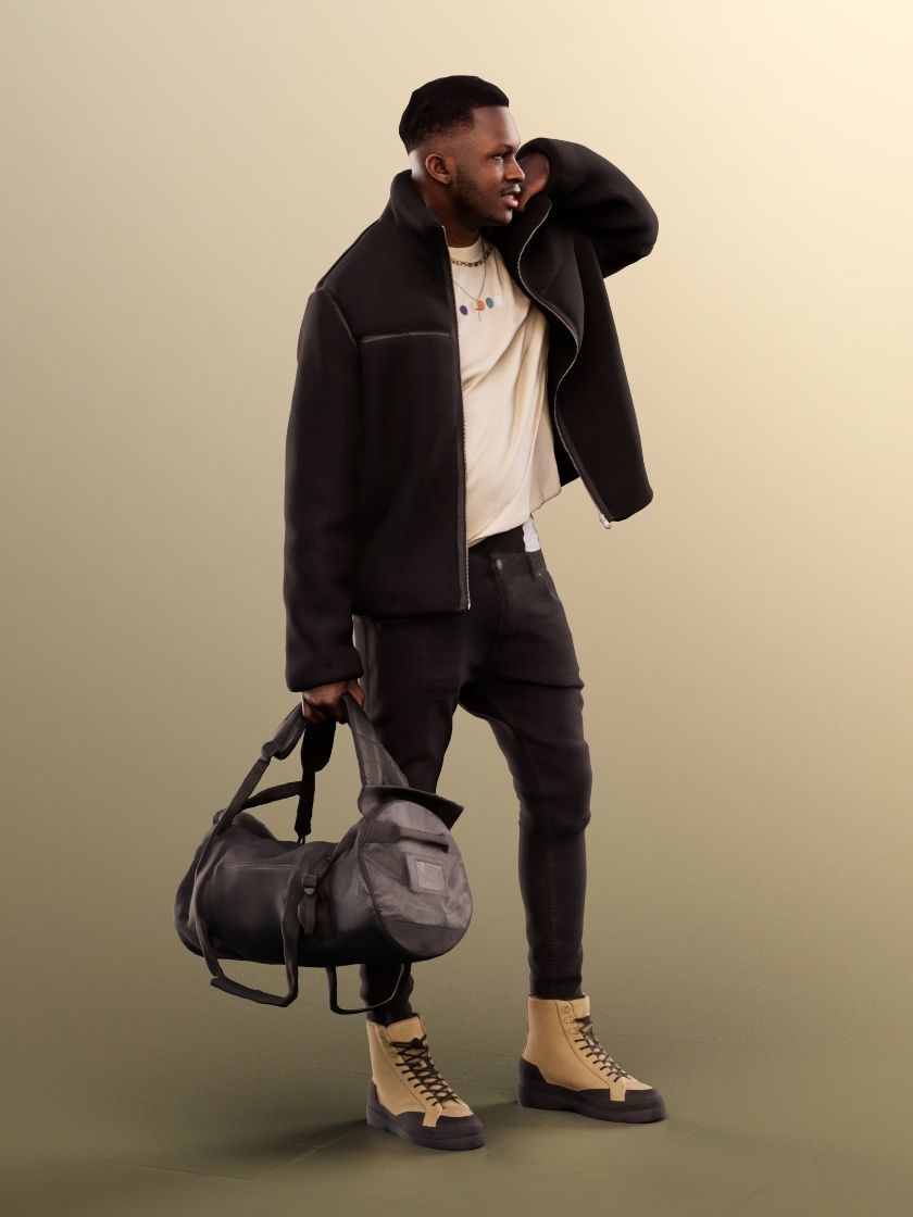 Danny 11731 - Young Black Man Standing With Bag Low-poly 3D model_3