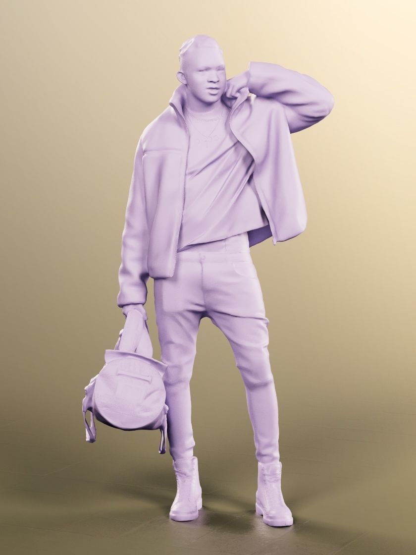 Danny 11731 - Young Black Man Standing With Bag Low-poly 3D model_4
