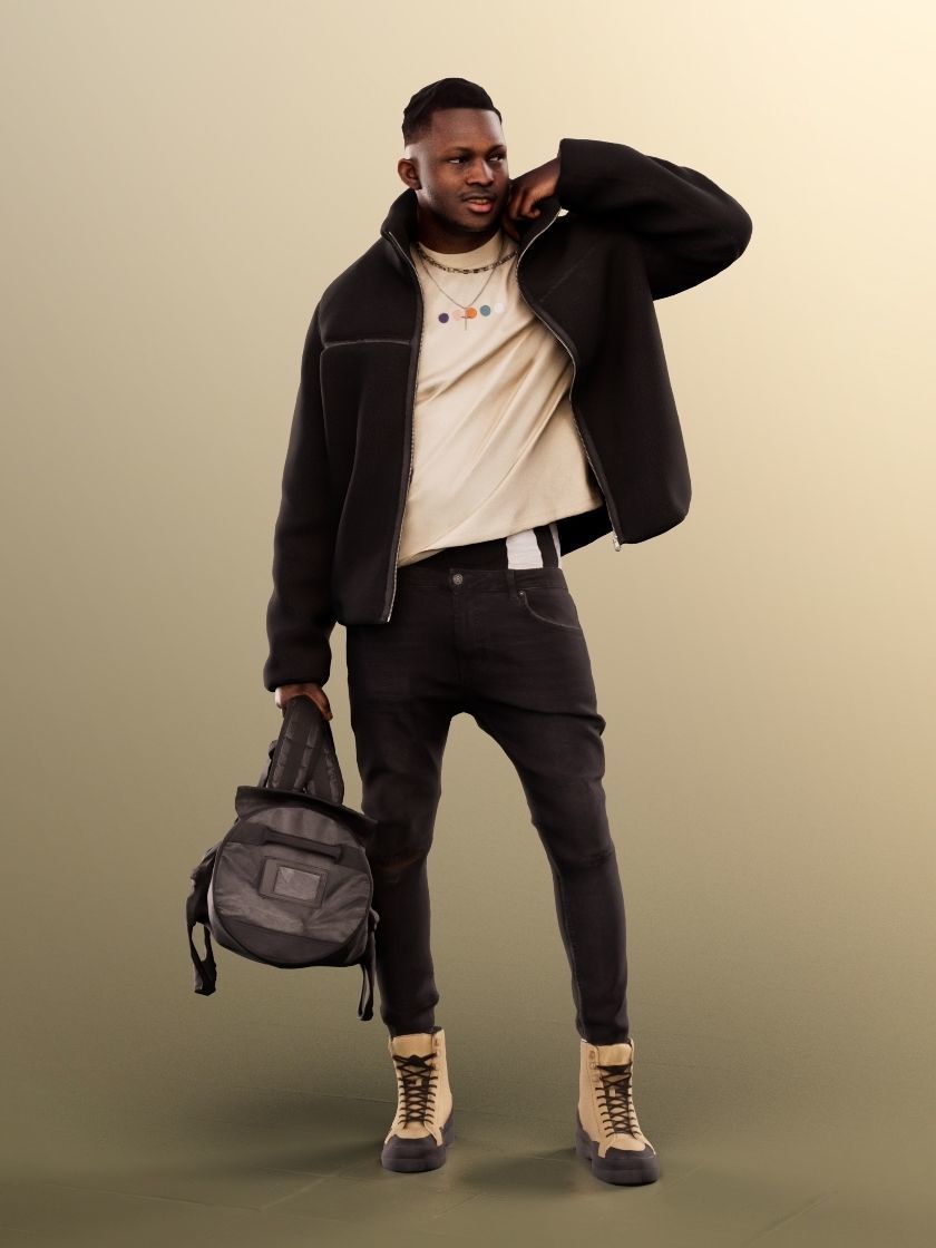 Danny 11731 - Young Black Man Standing With Bag Low-poly 3D model_2