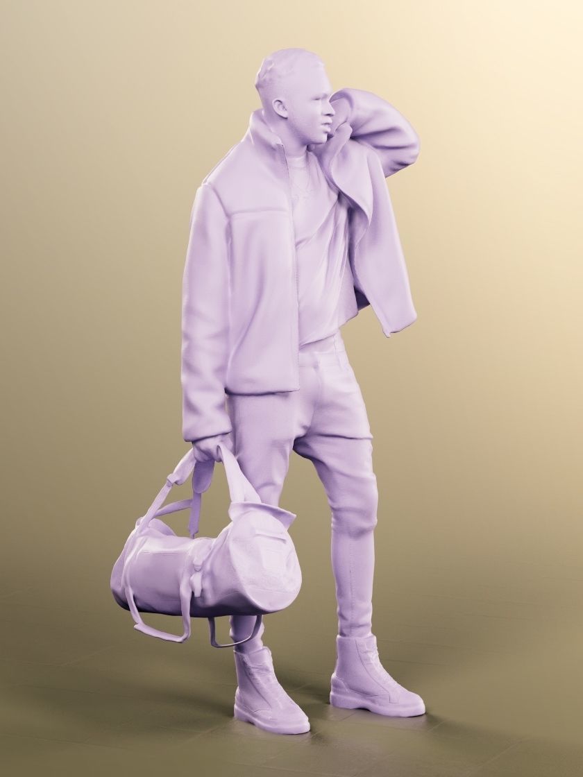 Danny 11731 - Young Black Man Standing With Bag Low-poly 3D model_5