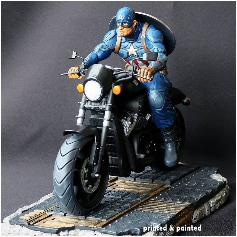 Captain America on Motorcycle 3D Printing Model Stl 3D print model_4