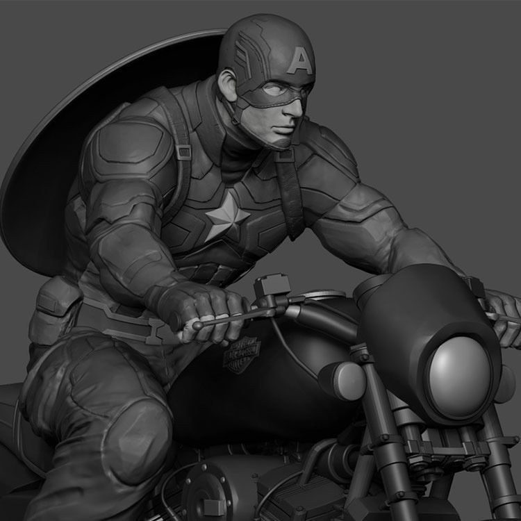 Captain America on Motorcycle 3D Printing Model Stl 3D print model_1