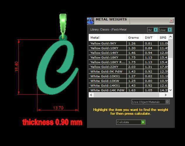 pendant alphabet hundred  C medium  3D print model_12