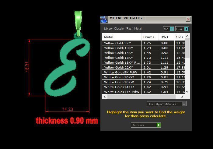 pendant alphabet hundred  E medium  3D print model_12