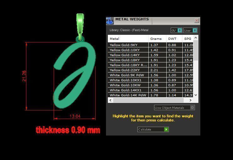 pendant alphabet hundred  J medium  3D print model_12