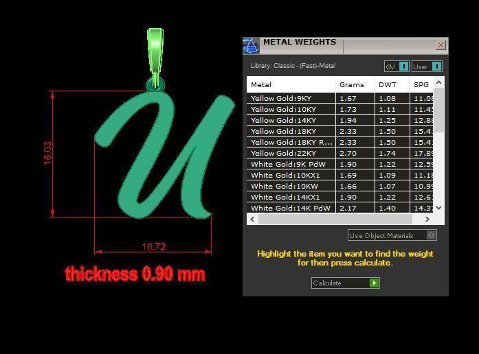pendant alphabet hundred  U medium  3D print model_12