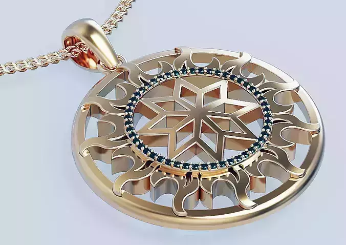Sun circle pendant  gold  printable jewelry 3D model