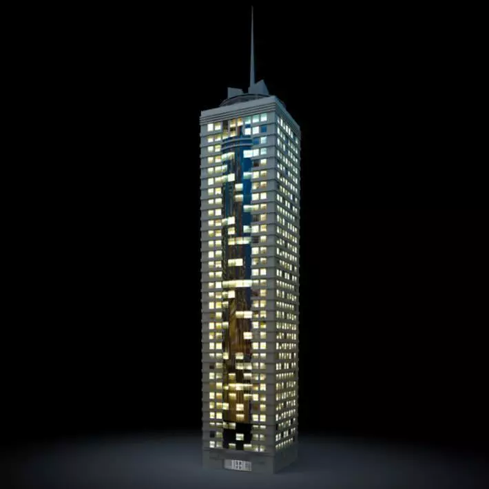 Lighted Office Skyscraper 3D model_0