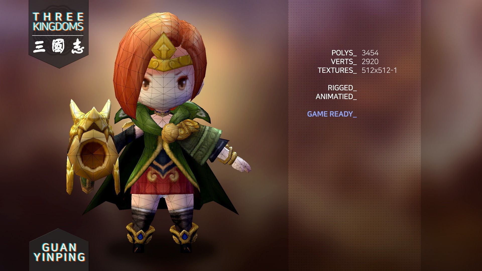 Three kingdoms - Guan Yinping Low-poly 3D model_2