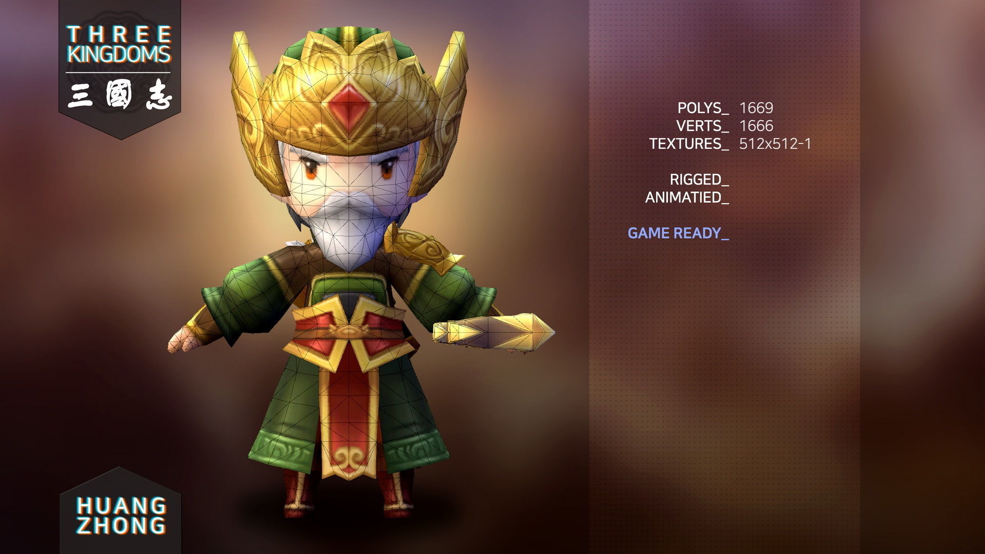 Three kingdoms - Huang Zhong Low-poly 3D model_2