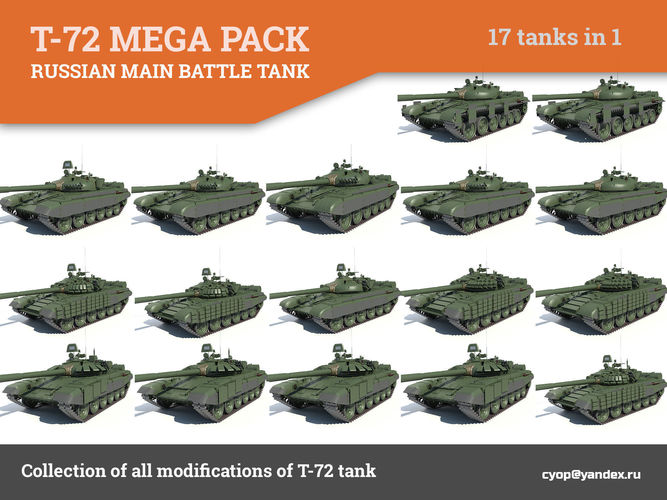 T-72 MEGA PACK all modifications of this tank 17 in1 3D model