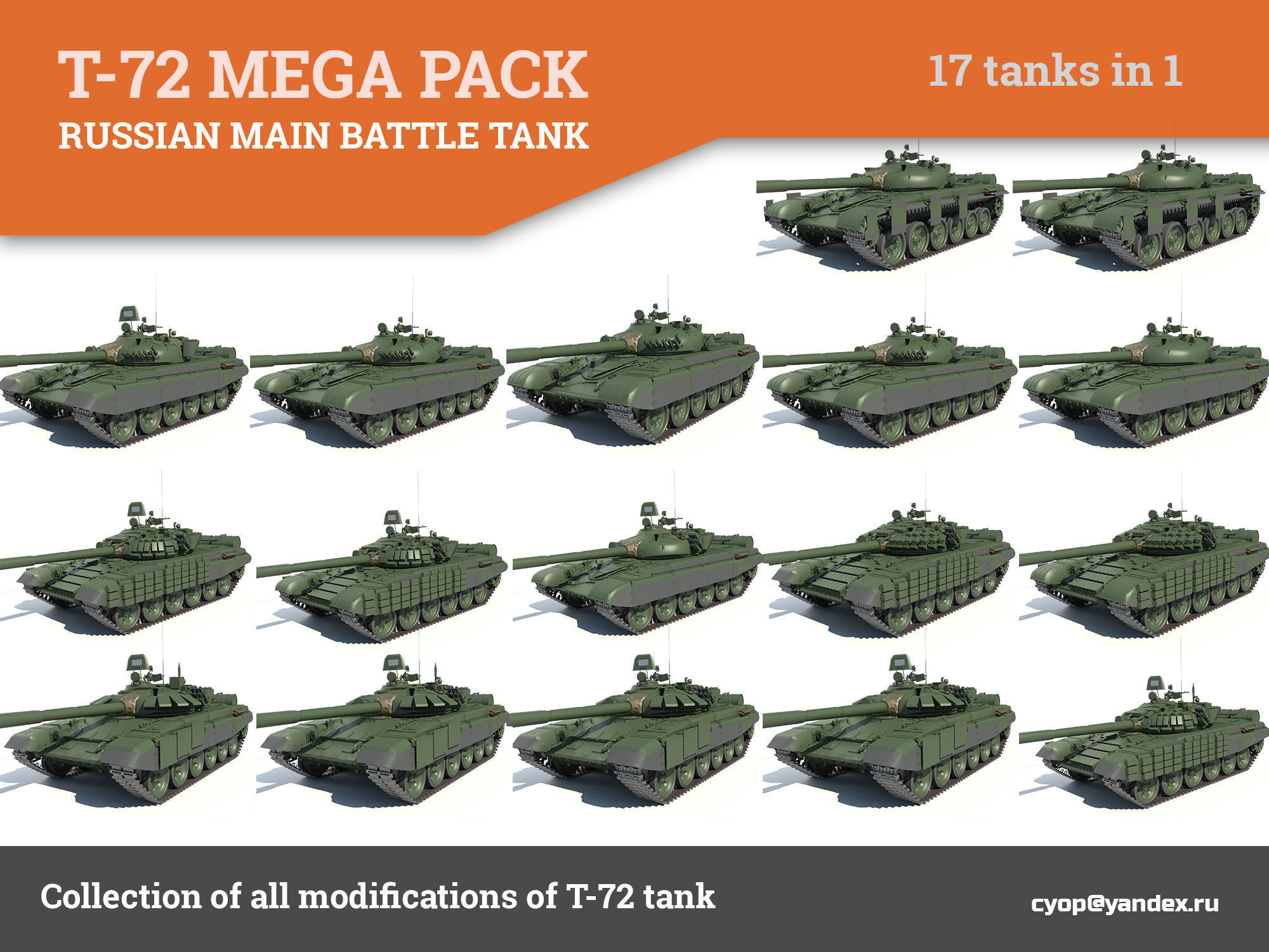 T-72 MEGA PACK all modifications of this tank 17 in1 3D model_0