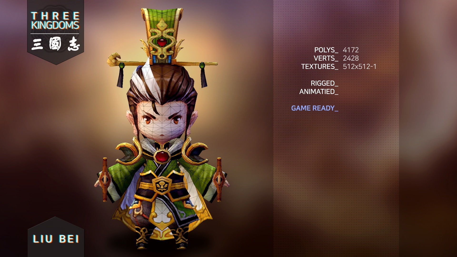 Three kingdoms - Liu Bei Low-poly 3D model_2