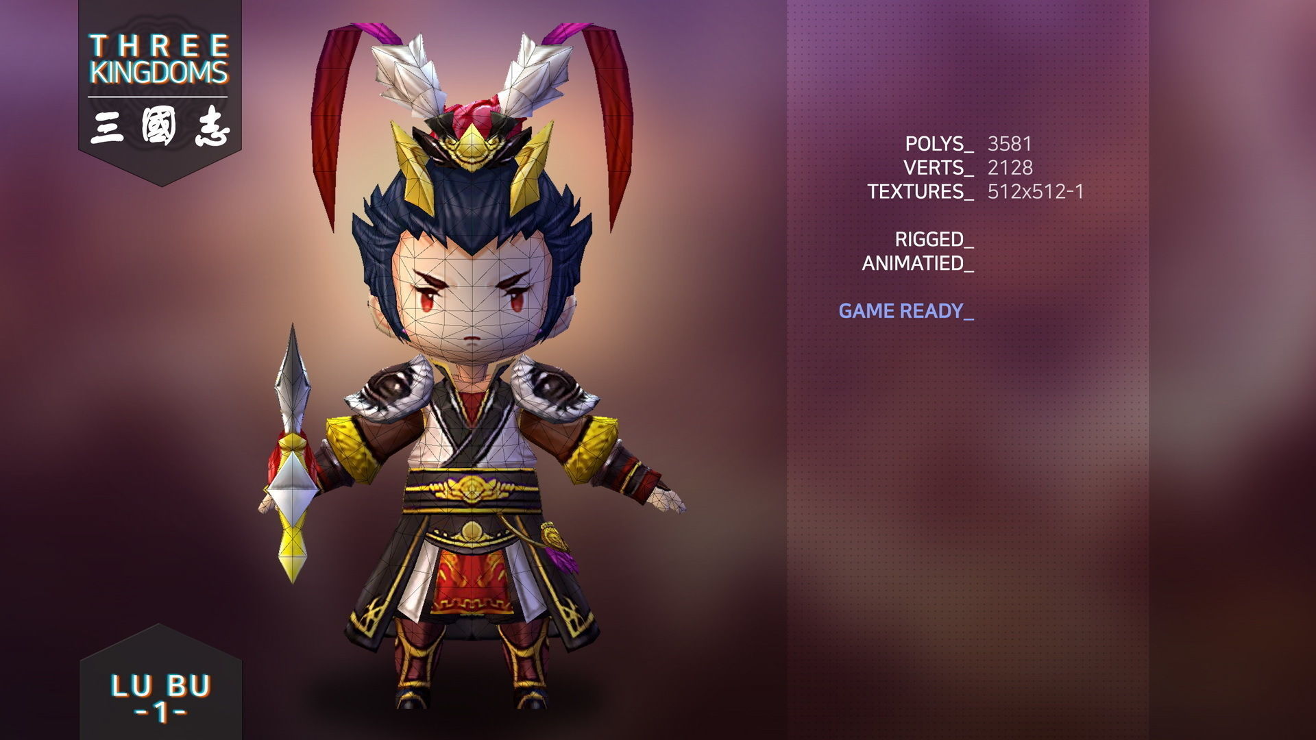 Three kingdoms - Lu Bu 1 Low-poly 3D model_2