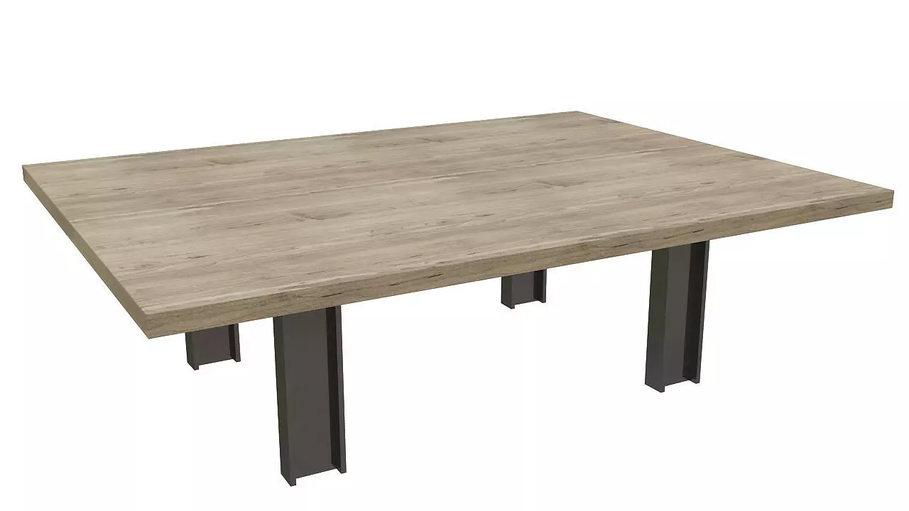 Big wooden table 3D model_0