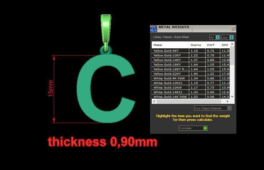 pendant alphabet arial  C small  3D print model_12