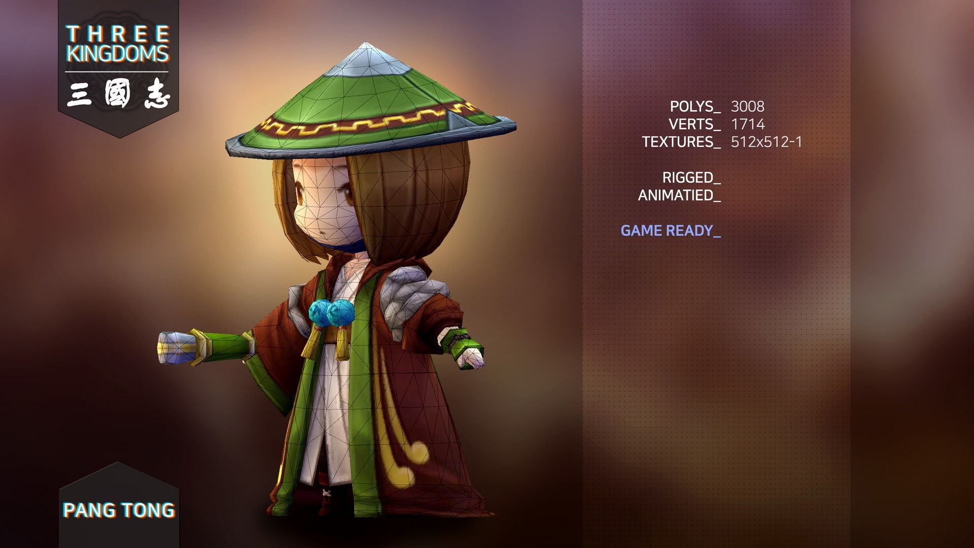 Three kingdoms - Pang Tong Low-poly 3D model_2