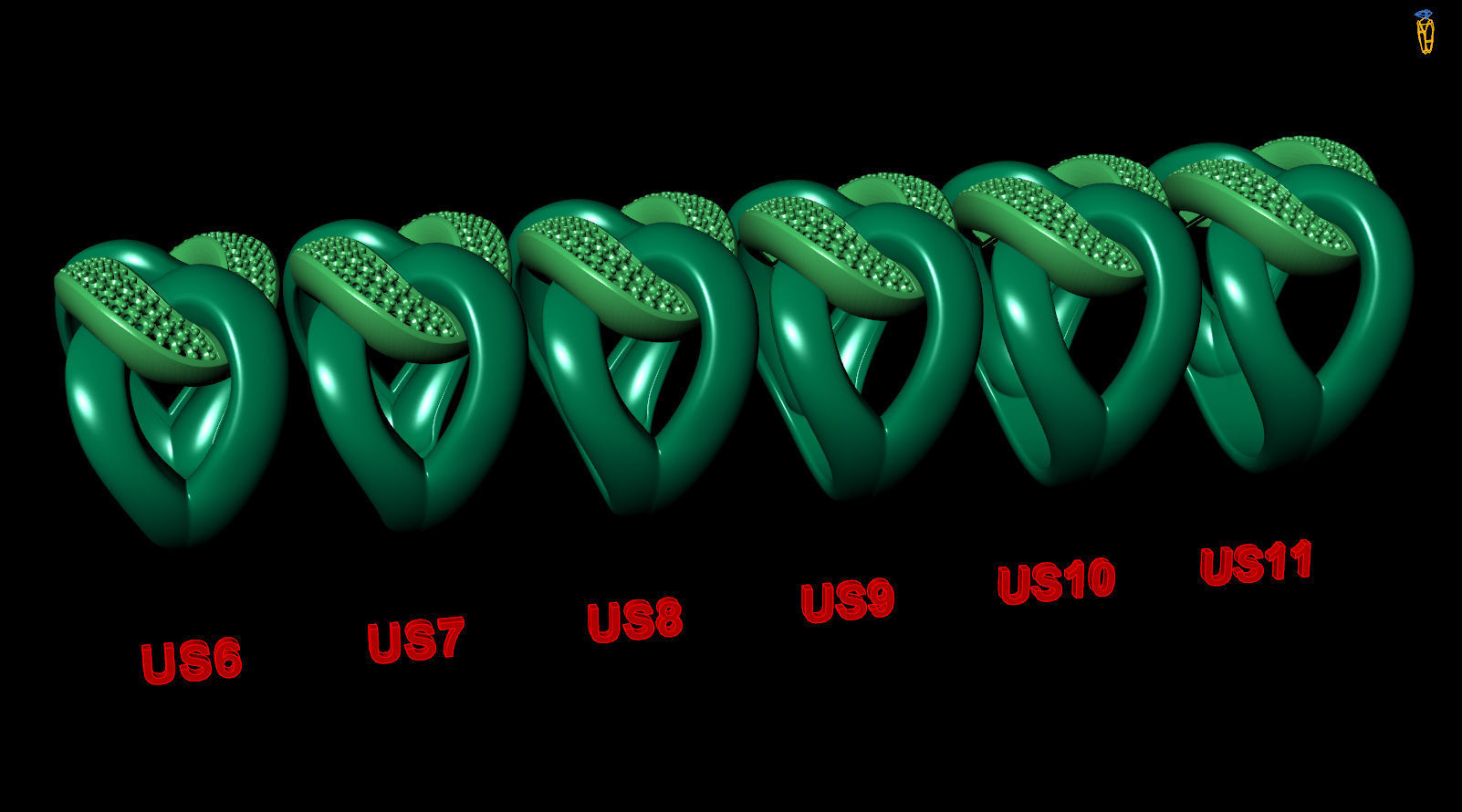 Right Hand Ring Cuban Chain Diamond Link 3D print model_8