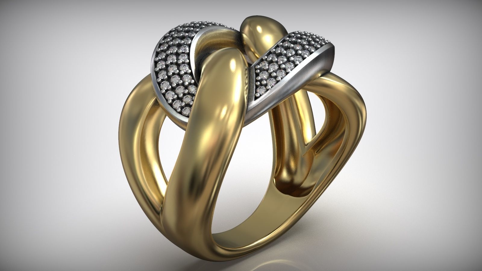 Right Hand Ring Cuban Chain Diamond Link 3D print model_2