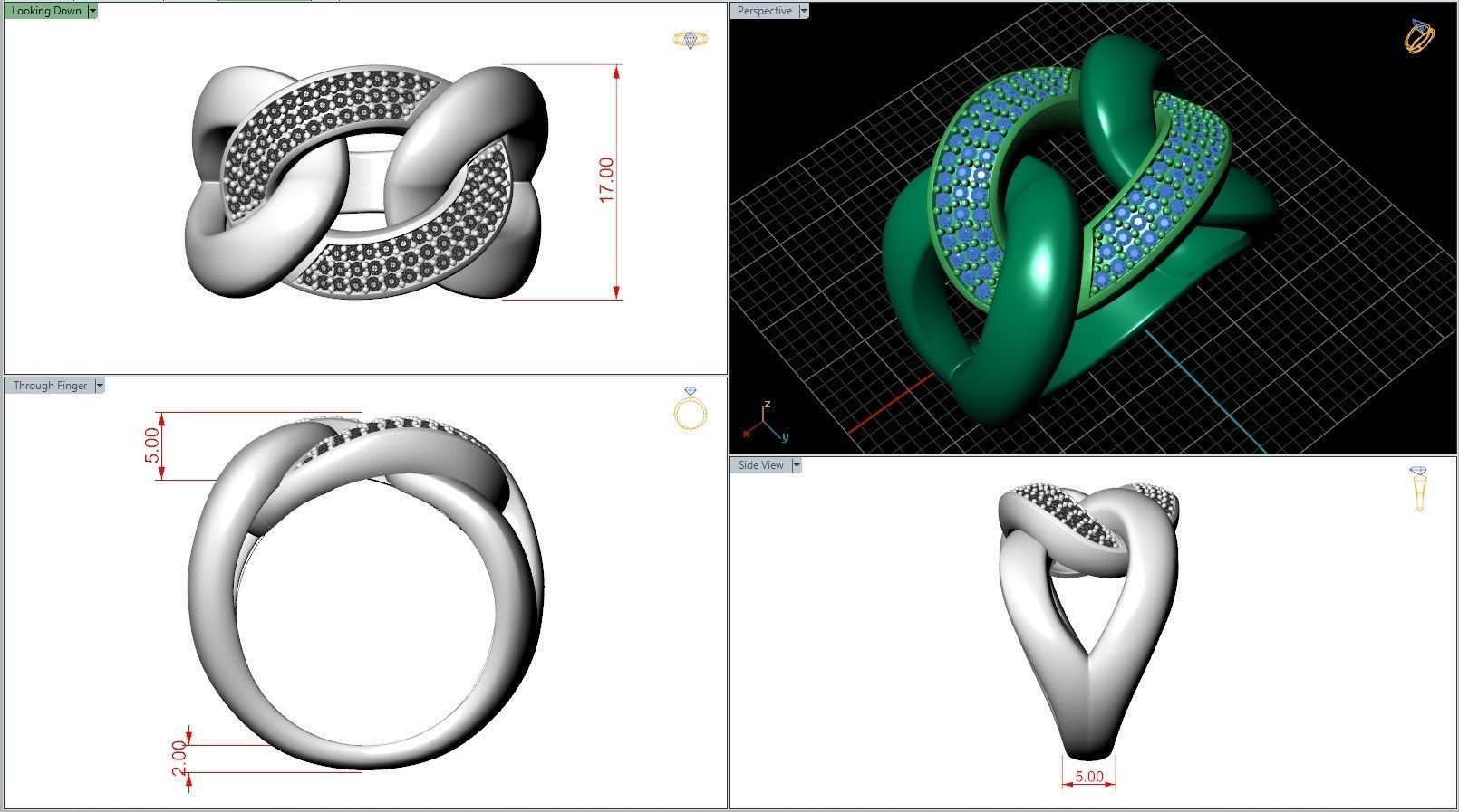 Right Hand Ring Cuban Chain Diamond Link 3D print model_7