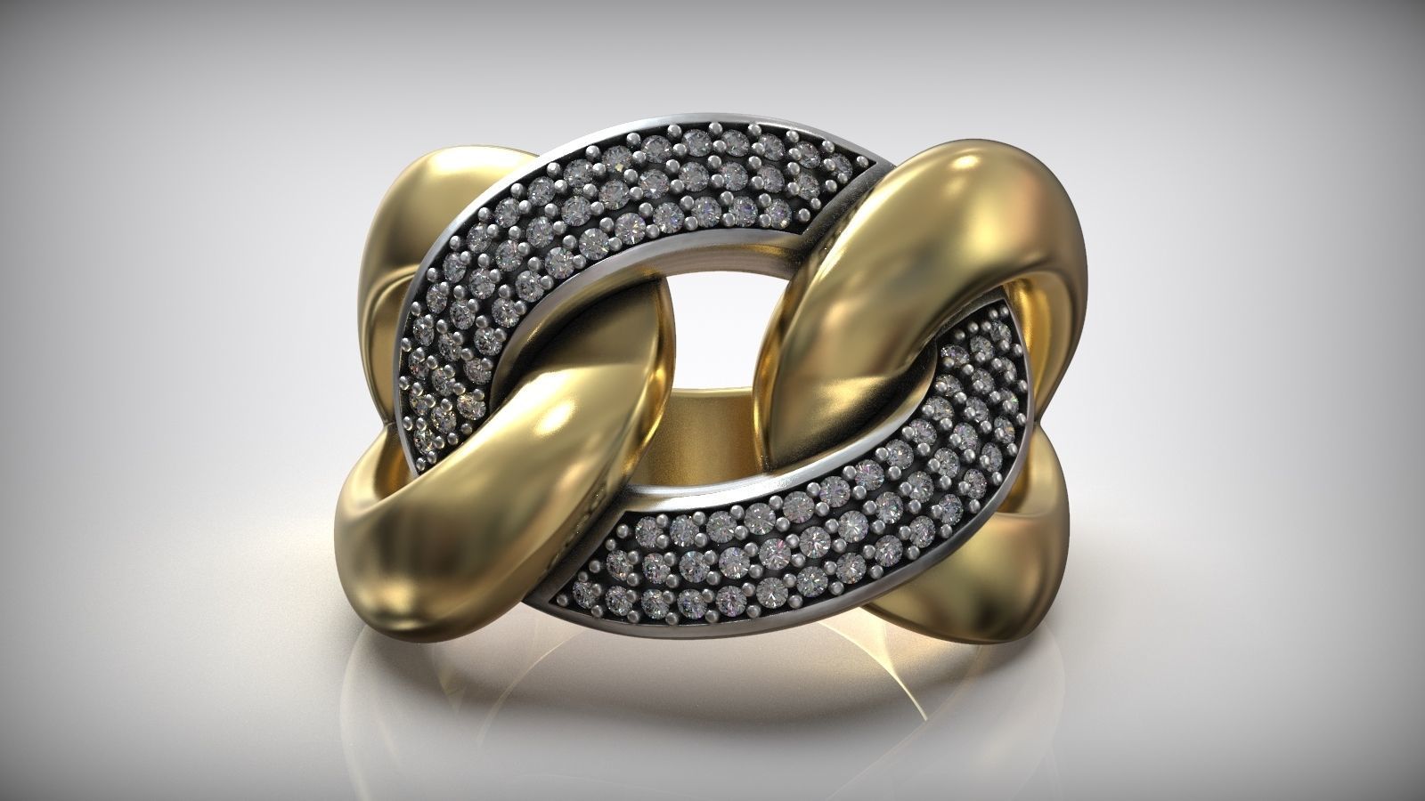 Right Hand Ring Cuban Chain Diamond Link 3D print model_1