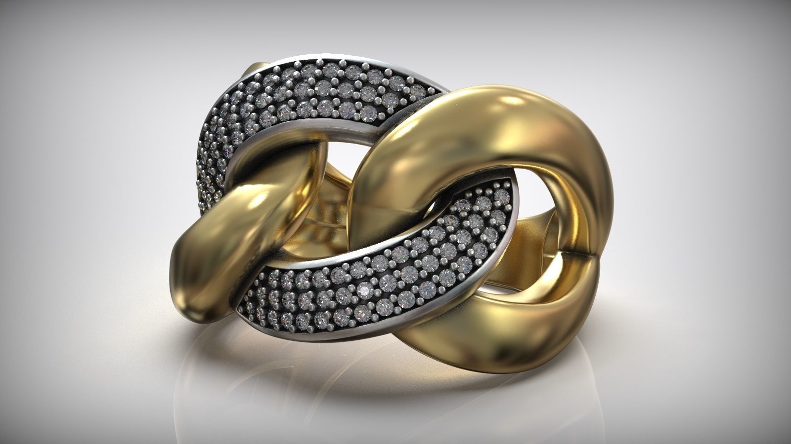 Right Hand Ring Cuban Chain Diamond Link 3D print model_3