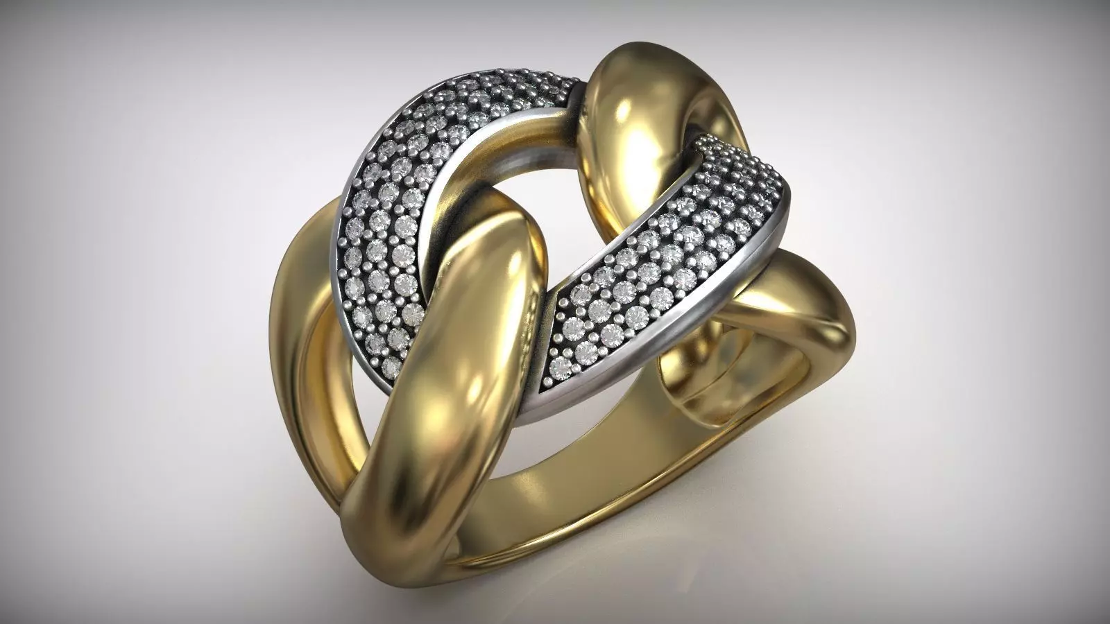 Right Hand Ring Cuban Chain Diamond Link 3D print model_0