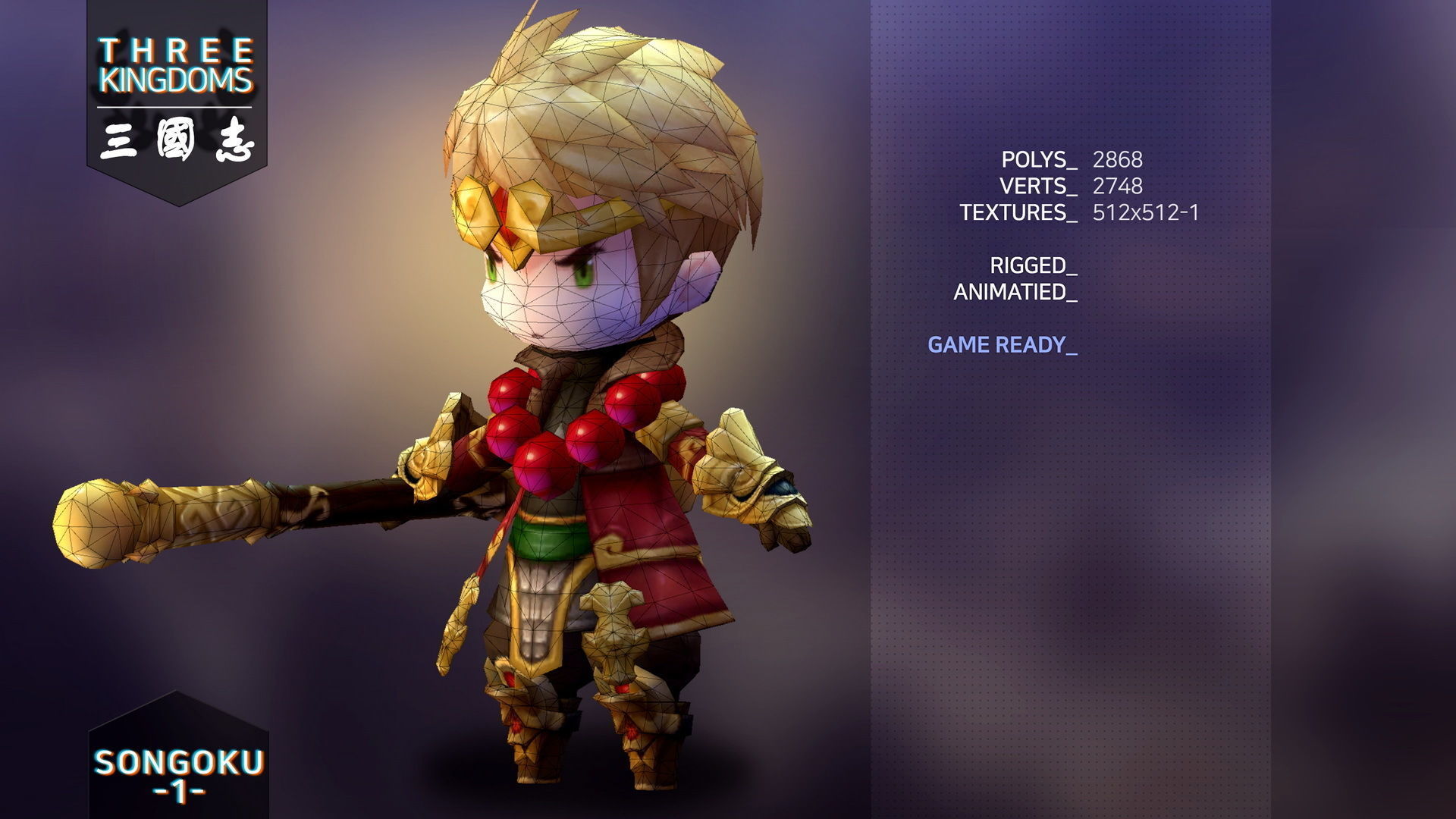 Three kingdoms - Songoku 1 Low-poly 3D model_2