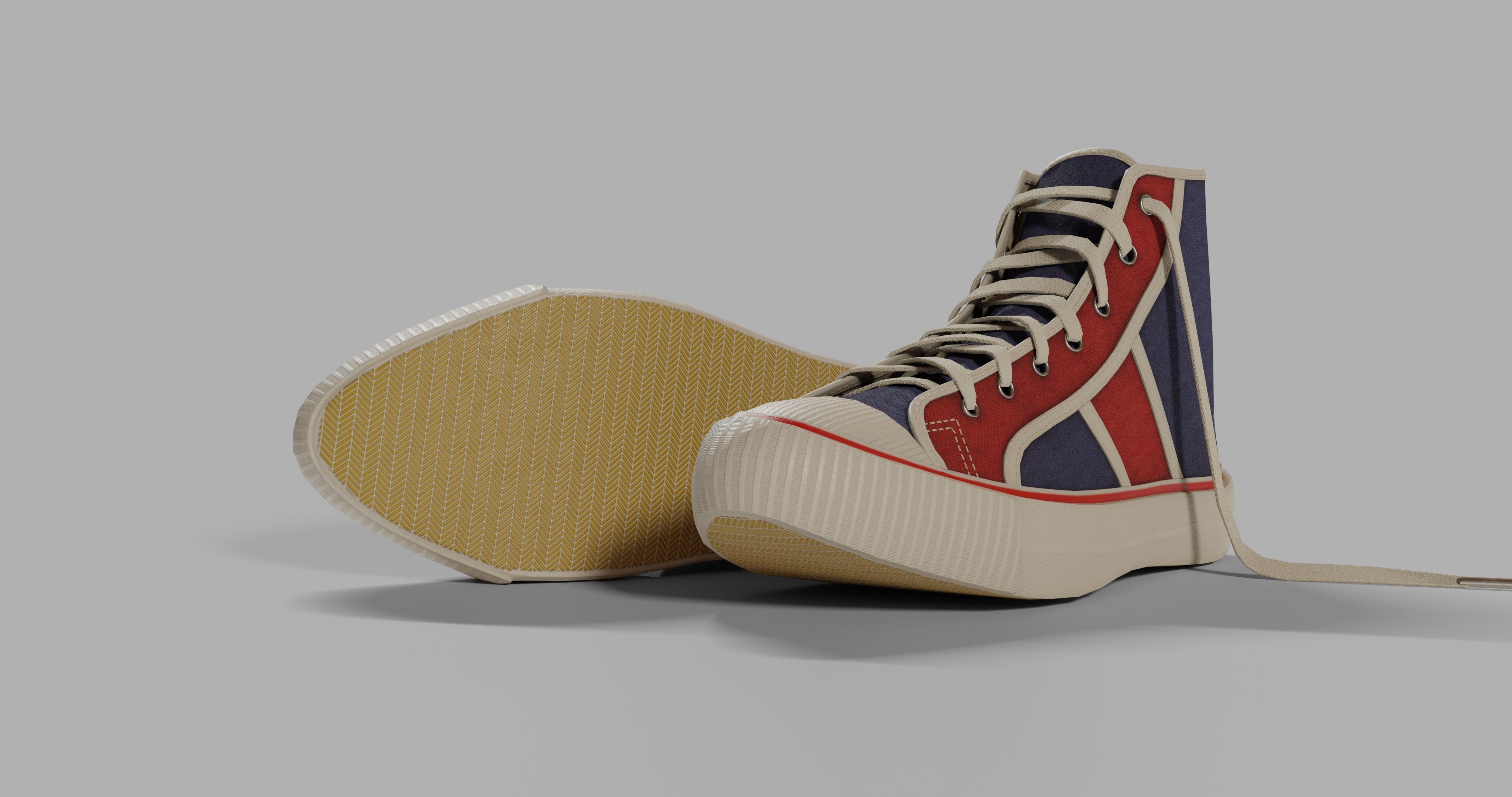 Sneakers high top with stripes Low-poly 3D model_2