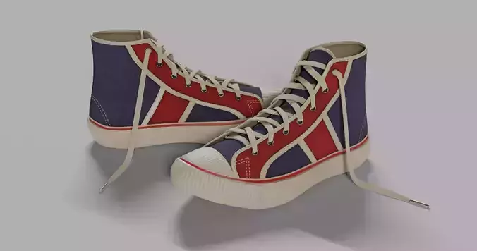Sneakers high top with stripes Low-poly 3D model